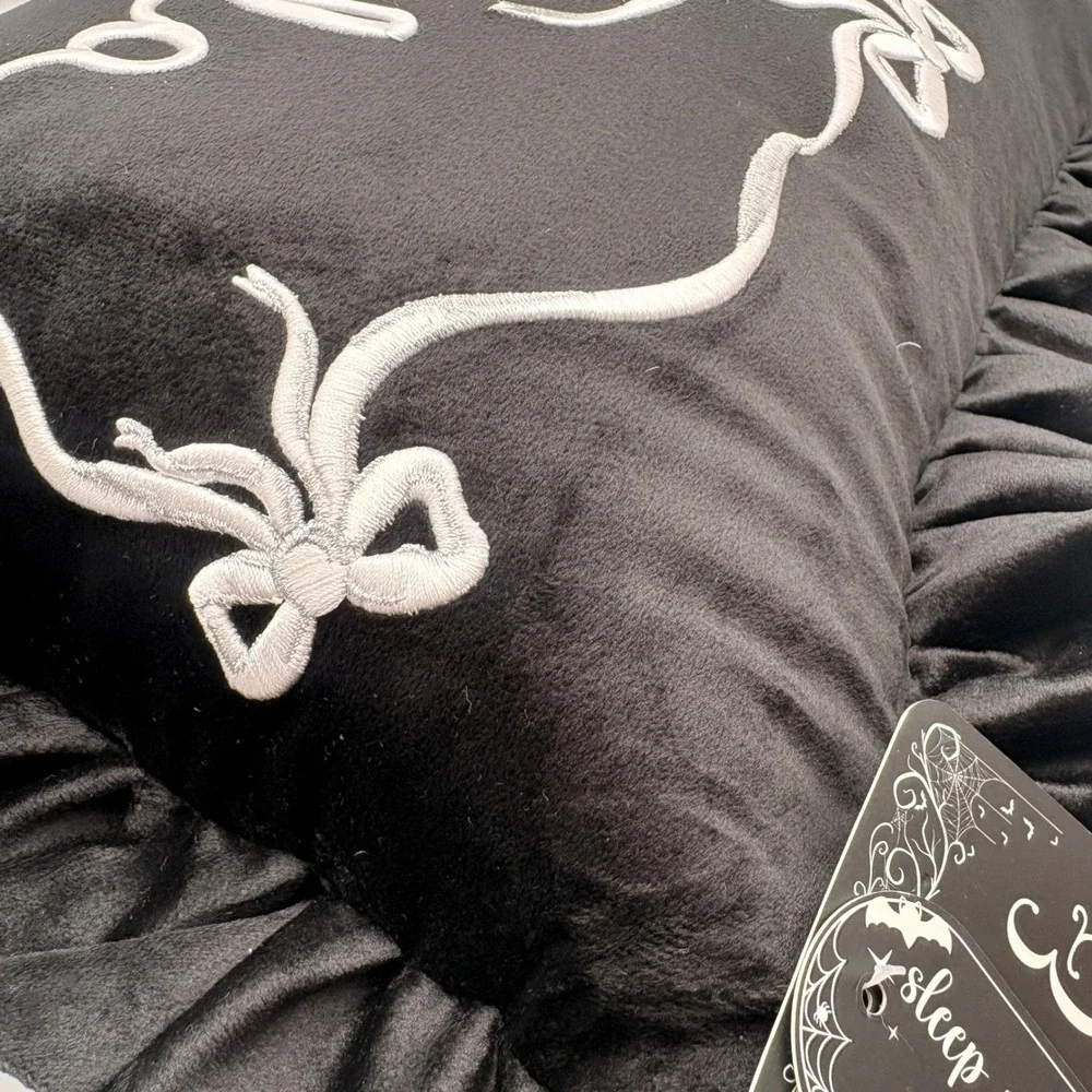 Sleep Pretty Stay Spooky Boo La La Black Velvet Ruffle Pillow 14x20 Halloween